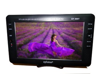 Цифровой телевизор EPLUTUS EP-900T (DVB-T2)  EPLUTUS EP-900T (DVB-T2) - Цифровой ЖК телевизор с экраном 9 дюймов (22,5 см), встроенным FM тюнером, функцией просмотра фотографий, фильмов,прослушивания музыки со съёмных носителей информации: USB , SD, MMC, MS. 
Телевизор оснащен антенной и антенной для приёма цифрового сигнала  DVB-T2 (входят в комплект поставки). Есть возможность подключить обычную антенну. Помимо двух стандартных AV входов и выхода, также имеется выход для подключения наушников и USB-порт для подключения внешнего накопителя ("флешки"), универсальный разъем для карт памяти SD/MS/MMC. Телевизор может быть расположен на горизонтальной поверхности с помощью универсальной подставки. Встроенный FM тюнер 65,0-108,0 МГц (расширенный диапазон частот). Встроенный аккумулятор.