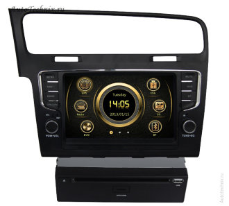 Штатная магнитола для Volkswagen Golf 7 Штатная автомагнитола для Volkswagen Golf 7. Штатное головное устройство с gps навигацией на OS Win CE-6 с поддержкой 2G/3G соединения с интернетом. Штатная магнитола с 7” (17,5 см) немоторизованным сенсорным экраном повышенной чёткости (800x480), встроенным GPS навигатором с функцией приема информации о пробках, TV/FM-тюнером, комбинированным приводом CD/MP-3/MP-4/DVD, с поддержкой карт памяти SD\MMC, встроенными 2 USB портами и Bluetooth – для организации громкой связи в салоне автомобиля.