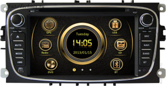 Штатная магнитола для Ford Focus(2007-2011) / Mondeo(2007-2011) / C-Max(2007-2011) / S-Max(2007-2011) / Galaxy(2007-2011) Black Штатная автомагнитола для Ford Focus(2007-2011) / Mondeo(2007-2011) / C-Max(2007-2011) / S-Max(2007-2011) / Galaxy(2007-2011). Штатное головное устройство с gps навигацией на OS Win CE-6 с поддержкой 2G/3G соединения с интернетом. Штатная магнитола с 7” (17,5 см) немоторизованным сенсорным экраном повышенной чёткости (800x480), встроенным GPS навигатором с функцией приема информации о пробках, TV/FM-тюнером, комбинированным приводом CD/MP-3/MP-4/DVD, с поддержкой карт памяти SD\MMC, встроенными 2 USB портами и Bluetooth – для организации громкой связи в салоне автомобиля.