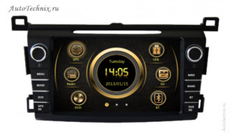Штатная магнитола для Toyota RAV 4 (2013+) Штатная автомагнитола для Toyota RAV 4 (2013+). Штатное головное устройство с gps навигацией на OS Win CE-6 с поддержкой 2G/3G соединения с интернетом. Штатная магнитола с 7” (17,5 см) немоторизованным сенсорным экраном повышенной чёткости (800x480), встроенным GPS навигатором с функцией приема информации о пробках, TV/FM-тюнером, комбинированным приводом CD/MP-3/MP-4/DVD, с поддержкой карт памяти SD\MMC, встроенными 2 USB портами и Bluetooth – для организации громкой связи в салоне автомобиля.